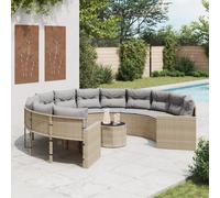 vidaXL Divano Giardino con Tavolo e Cuscini Circolare Beige Polyrattan