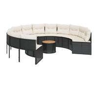 vidaXL Divano Giardino con Tavolo e Cuscini Circolare Nero Polyrattan, Divano da Giardino con Cuscini, Divano da Patio, Divano da Giardino in polyrattan
