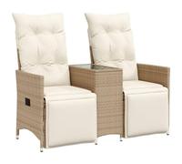 vidaXL Divano Giardino Reclinabile 2 Posti Tavolino Beige Polyrattan, Divano da Giardino, Seduta da Giardino, Divano, Divano da Esterno