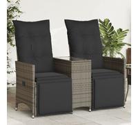 vidaXL Divano Giardino Reclinabile 2 Posti Tavolino Grigio Polyrattan