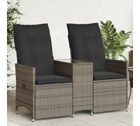 vidaXL Divano Giardino Reclinabile 2 Posti Tavolino Grigio Polyrattan