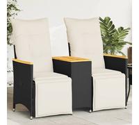 vidaXL Divano Giardino Reclinabile 2Posti con Tavolino Nero Polyrattan