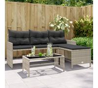 vidaXL Divano Giardino Tavolo e Cuscini a L Grigio Chiaro Polyrattan