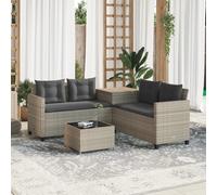 Divano Giardino Tavolo e Cuscini a L Grigio Chiaro Polyrattan