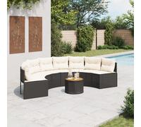 vidaXL Divano Giardino Tavolo e Cuscini Semicircolare Nero Polyrattan