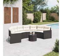vidaXL Divano Giardino Tavolo e Cuscini Semicircolare Nero Polyrattan