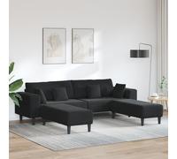 vidaXL Divano in Velluto con cuscino con cuscino 3 pcs Nero 208 cm Velluto