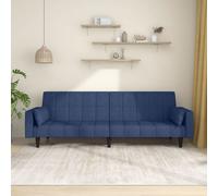 vidaXL Divano Letto a 2 Posti con 2 Cuscini Blu in Tessuto