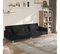 vidaXL Divano Letto a 2 Posti con 2 Cuscini Nero in Tessuto