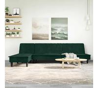 vidaXL Divano Letto a L Verde Scuro 255x140x70 cm in Velluto