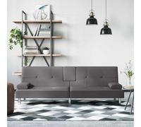vidaXL Divano Letto con Portabicchieri in Similpelle Grigio, Divano Letto con portabicchieri, Divano Letto Pieghevole, Letto da Giorno, dormeuse