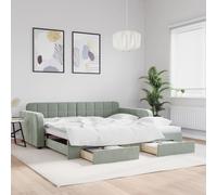 vidaXL Divano Letto Estraibile Cassetti Grigio Chiaro 100x200 Velluto