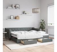 vidaXL Divano Letto Estraibile Cassetti Grigio Scuro 90x200cm Tessuto, Divano Letto con cassetti, Letto da Giorno, Letto per Ospiti, Divano Letto