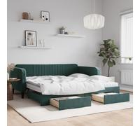 VidaXL Divano Letto Estraibile Cassetti Verde Scuro 100x200cm Velluto