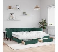 vidaXL Divano Letto Estraibile Cassetti Verde Scuro 90x200cm Velluto