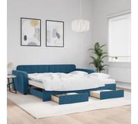 vidaXL Divano Letto Estraibile con Cassetti Blu 100x200 cm in Velluto