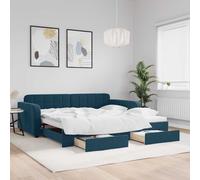 vidaXL Divano Letto Estraibile con Cassetti Blu 100x200 cm in Velluto