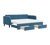 vidaXL Divano Letto Estraibile con Cassetti Blu 90x200 cm in Velluto, Divano Letto con cassetti, Divano Letto, Divano Letto da Soggiorno