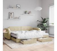 vidaXL Divano Letto Estraibile con Cassetti Crema 90x200 cm in Tessuto