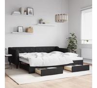 vidaXL Divano Letto Estraibile con Cassetti Nero 90x200 cm in Tessuto, Divano Letto con cassetti, Letto da Giorno, Letto per Ospiti, Divano Letto