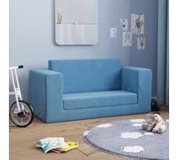 vidaXL Divano Letto per Bambini a 2 Posti Blu in Morbido Peluche