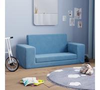 vidaXL Divano Letto per Bambini a 2 Posti Blu in Morbido Peluche