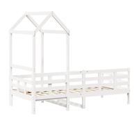 vidaXL Divano letto rustico con tetto bianco, 203,2 x 200,7 cm, in legno di pino massiccio, convertibile, spesso, durevole, ideale per la camera dei bambini e letti per gli ospiti, per pigiama party