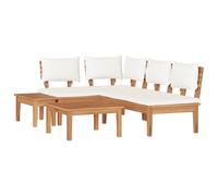 vidaXL Divano modulare da esterno in marrone e crema. Include una panchina, 2 sedie e un tavolo. È rustico, resistente alle intemperie balcone. Ha uno stile di casa di campagna, supporta 110 kg