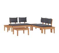 vidaXL Divano modulare da esterno in marrone grigio scuro, realizzato in legno massello di acacia e poliestere. Ha uno stile rustico fattoria, non necessita di assemblaggio, e include 2 panche e un