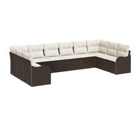 vidaXL Set di Divano da Giardino a 10 Pezzi con Cuscini Rattan Poly Marrone, Divano da Giardino a 2 Posti con Cuscini Rattan Poly Marrone