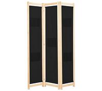 vidaXL Divisorio a 3 Pannelli con Tasche Autoportante Paravento Separé Privacy Stanza Nero 120x170x4 cm in Tessuto e Massello Abete