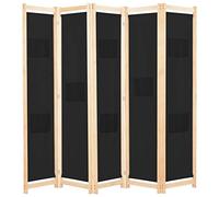 vidaXL Divisorio a 5 Pannelli con Tasche Autoportante Paravento Separé Privacy Stanza Nero 200x170x4 cm in Tessuto e Massello Abete
