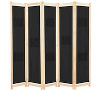vidaXL Divisorio a 5 Pannelli con Tasche Autoportante Paravento Separé Privacy Stanza Nero 200x170x4 cm in Tessuto e Massello Abete