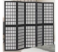 vidaXL Divisorio Ambienti 5 Pannelli Nero Legno Massello di Paulownia