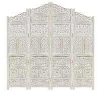 vidaXL Divisorio con 4 Pannelli Separè Speratore Paravento Richiudibile Mobili Arredamento Bianco 160x165 cm Legno Massello di Mango