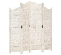 vidaXL Divisorio con 4 Pannelli Separè Speratore Paravento Richiudibile Mobili Arredamento Bianco 160x165 cm Legno Massello di Mango