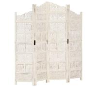 vidaXL Divisorio con 4 Pannelli Separè Speratore Paravento Richiudibile Mobili Arredamento Bianco 160x165 cm Legno Massello di Mango