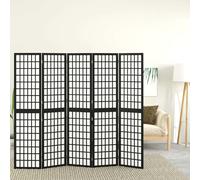 vidaXL Divisorio Pieghevole 5 Pannelli Stile Giapponese 200x170cm Nero
