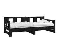Dormeuse Estraibile Nera in Legno Massello di Pino 2x(80x200)cm