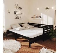 vidaXL Dormeuse Estraibile Nera in Massello di Pino 2x(90x200) cm