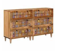 vidaXL Credenza 2 pcs Naturale 60 x 33 x 75 cm Legno di mango massello, Sideboard moderno, unità di stoccaggio rettangolare in legno massello, con cassetti, elegante e pratica