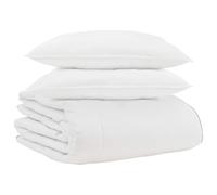 Set di piumini in microfibra di lusso 260 x 220 cm bianco con cuscini in piuma. Tessuto in cotone, design a cucitura a scatola. Perfetto per l'inverno, include finiture opache e si può lavare in lava