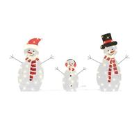 vidaXL Familia di Pupazzi di Neve Illuminati 3 PCS Bianco Caldo, Soggiorno, Decorazioni Invernali USB Moderne, luci Festive, Figure da Esterno, Decorazioni Natalizie