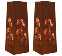 vidaXL Faro LED Solare per sentieri 2 PCS Ruggine, Illuminazione da Giardino e Terrazza, Lampade Solari Moderno, Luce Eco-Friendly e Efficiente