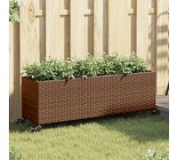 vidaXL Fioriera con Ruote e 3 Vasi Marrone 107x32x38 cm in Polyrattan