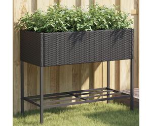vidaXL Fioriera da Giardino con Ripiano Nera in Polyrattan