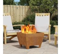vidaxl braciere rustico in acciaio resistente agli agenti atmosferici - marrone 50x38cm camino quadrato esterno per patio/balcone