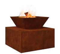 vidaXL Focolare 50 x 50 x 40 cm in Acciaio corten, Design Rustico, con Ruote e Riscaldamento a Legna. Perfetto per Uso Esterno, Camino cubico da Giardino, riscaldatore per Patio e Stufa Portatile.