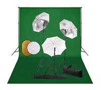 vidaXL Kit Studio Fotografico di Illuminazione con Luci, Ombrelli, Fondale e Riflettore
