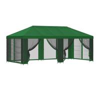 vidaXL Gazebo con pareti laterali 6 x 3 m Verde Poliestere e Acciaio, Set per gazebo da esterno, moderno e pratico, con pareti in rete, stile industriale, kit per riparo